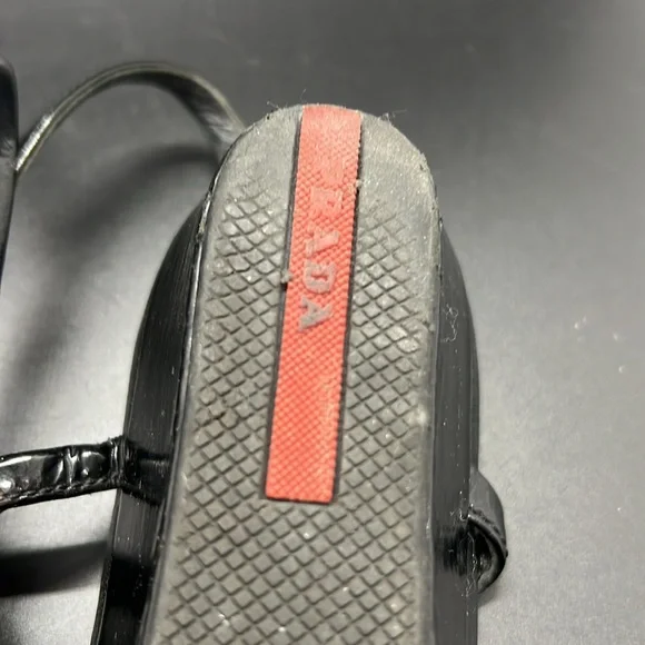 Prada Sport Black Patent Leather T-Strap Sandals size 8.5 - Picture 15 of 16